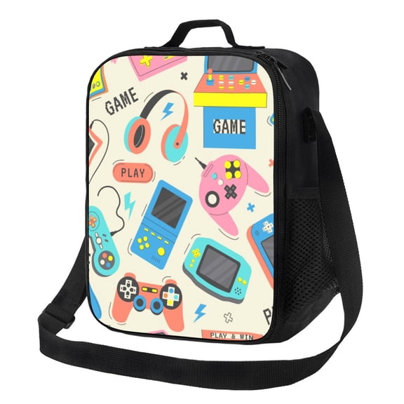 Rateoe Playing Video Games Lunch Bag Reusable Lunch Box with Shoulder Straps for Men Women Insulated Portable Lunchbox for adults Suitable for School Work Picnic