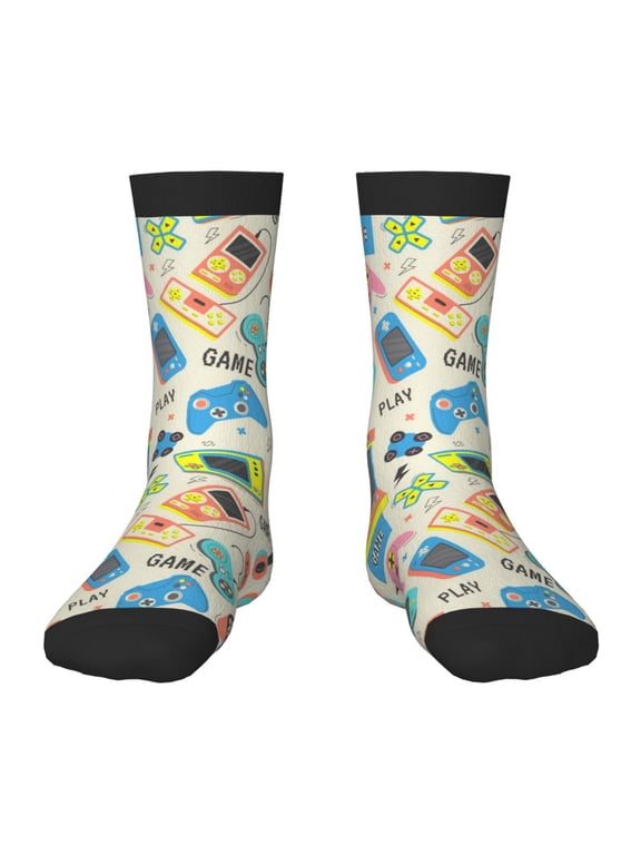 Playing Video Games Pattern Children's Socks, Socks Gifts ,kids Crew Soft Cotton Socks , Moisture-Wicking, Durable, Ideal for Daily Wear & Sports