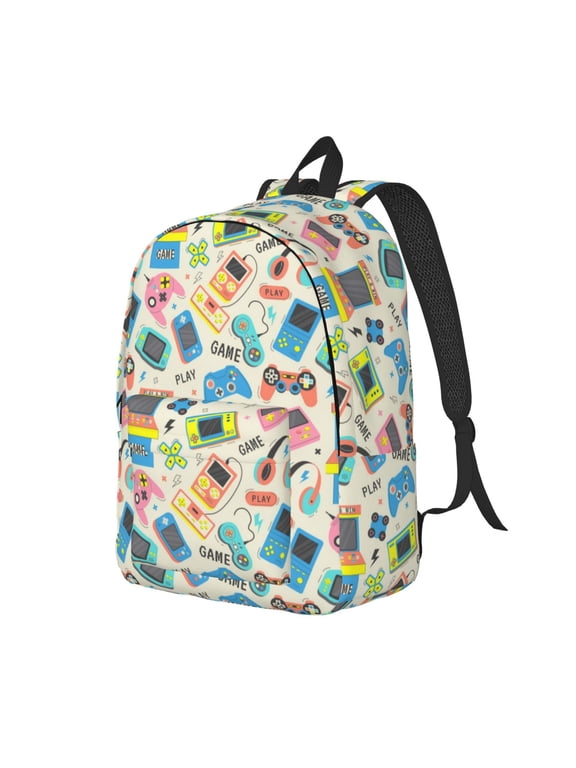 Playing Video Games Pattern Durable Canvas Backpack for Men & Women – Stylish & Lightweight – Adjustable Straps, Multiple Pockets – Fits 15-17 Inch LaptopsSmall
