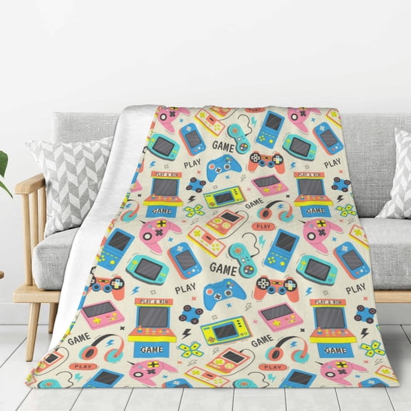 Rateoe Playing Video Games Pattern Flannel Throw Blanket, Ultra-soft Blanket for Bed, Couch, Car, Hypoallergenic Anti-pilling blanket-40"x30"(Vertical)