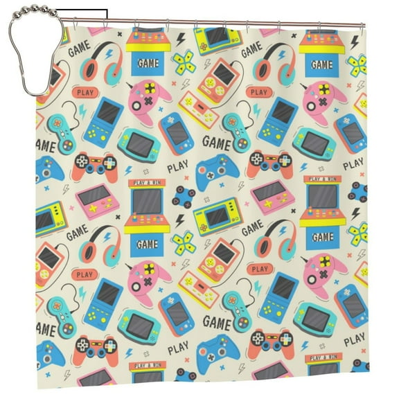 Rateoe Playing Video Games Shower Curtain - Fancy Bathroom Shower Curtain Sets - Waterproof Shower Curtain with Hooks with 12 Plastic Hooks 72x72 Inches