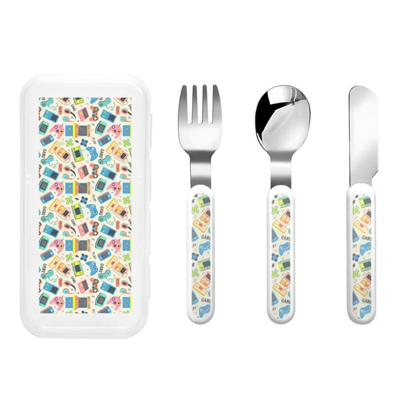 Rateoe Playing Video Games for Stainless Steel Kids Silverware Set - Child and Toddler Safe Flatware - Children's Knife, Fork And Spoon Set