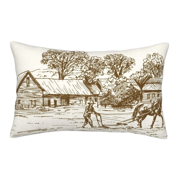 Rateoe Plowed Field With Horses Pattern Pillow Covers with Invisible Zipper(Pillows are not Included) Standard Pillowcases-16"x24"