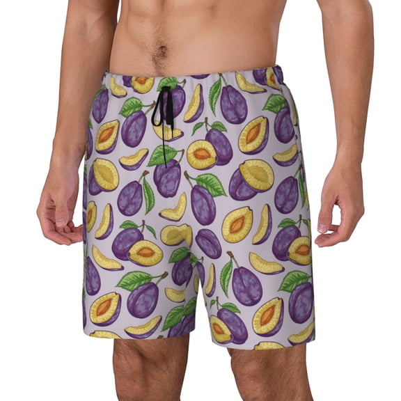 Rateoe Plum Pattern Men’s Swim Shorts with Compression Liner – Double-Layered Quick-Dry Swimwear, Comfortable & Stretchy Beach Shorts-Small