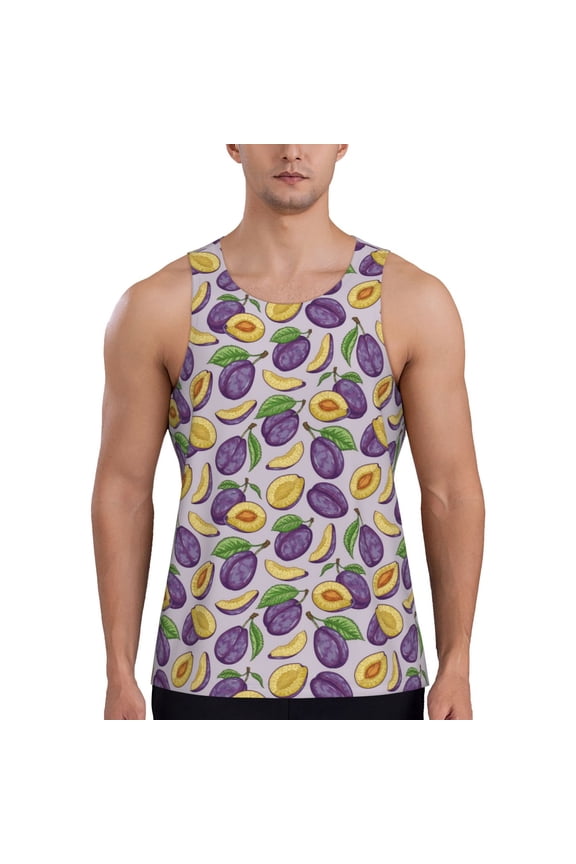 Plum Pattern Sleeveless Gym Shirt Muscle Tee Breathable Workout Shirt Slim-Fit Tank Quick Dry Fit Muscle Tank Top Bodybuilding Sleeveless T Shirt-