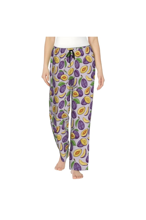 Plum Pattern Women’s Ultra-Soft Comfy Pajama Lounge Pants Sleepwear,Comfortable Lounge Wear,lightweight Pajamas, Casual Home Wear-Medium