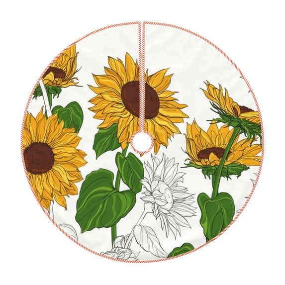 Rateoe Plump Sunflower And Sketch Pattern Christmas Tree Skirt with Ties , Christmas Tree Decorations, Farmhouse Christmas Decor Xmas Holiday Decorations-30"