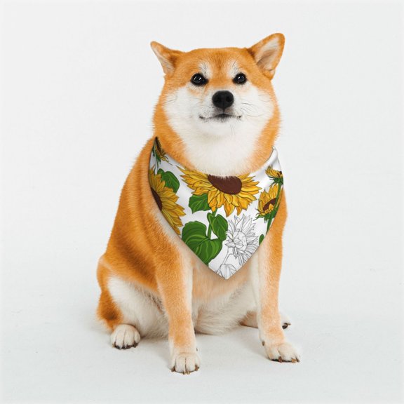 Rateoe Plump Sunflower And Sketch Print Pet Scarf for Dogs and Cats – Stylish Reflective Design, Breathable & Durable Pet Bandana with Quick-Release Buckle-Large