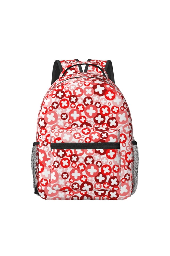 Plus Cross Pattern Durable Student Backpack Laptop Bag- Ergonomic Design, Waterproof Twill Fabric - Ideal for School, Travel, and Outdoor Activities