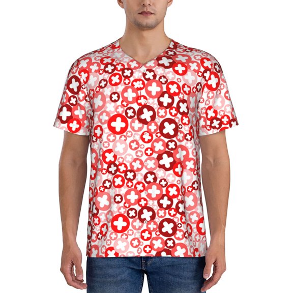 Rateoe Plus Cross Pattern Men’s Baseball Short Sleeve Polo Shirt, Midweight Men's Shirt Golf Shirt Polo Shirts Quick Dry Short-X-Large