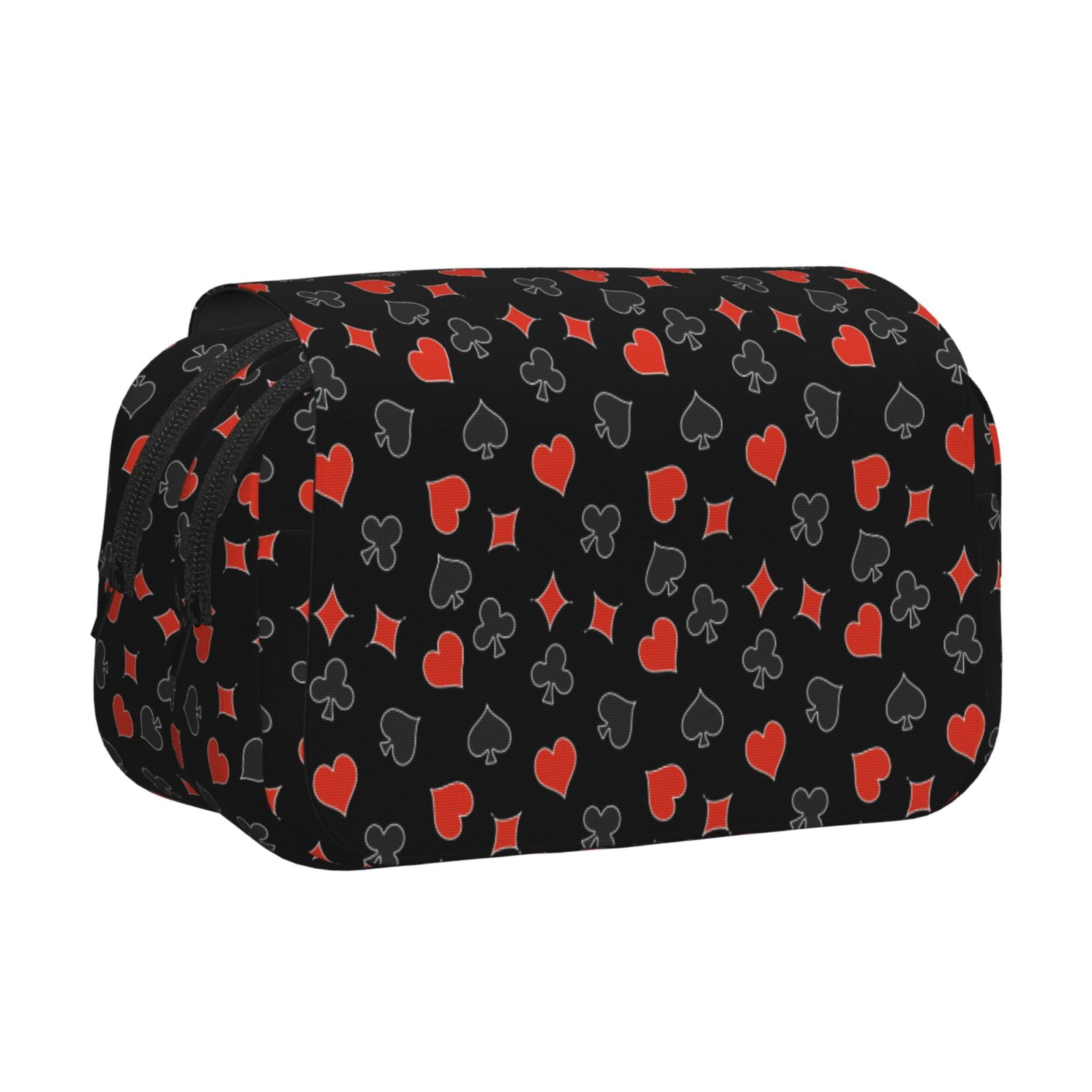 Rateoe Poker Creative Symbols Pattern Double Clamshell Pen Case, Storage Organizer with Two Zipper Compartments– Holds Up to 50 Pencils & Pens