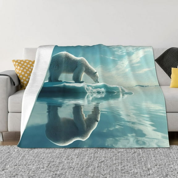 Rateoe Polar Bear On Iceberg Pattern Flannel Throw Blanket, Ultra-soft Blanket for Bed, Couch, Car, Hypoallergenic Anti-pilling blanket-60"x50"(Horizontal)