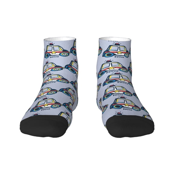 Rateoe Police Car Pattern Quarter Crew Socks,Toe Seamed Ankle Socks,Cotton Cushioned Breathable Athletic Crew Sports Socks