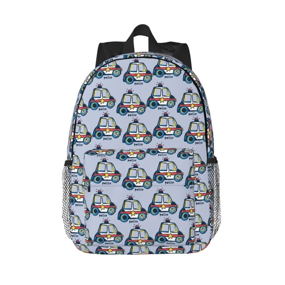 Rateoe Police Car Pattern Student Backpack Water-resistant Backpack 15-inch Laptop Backpack Lightweight Adjustable School Backpack