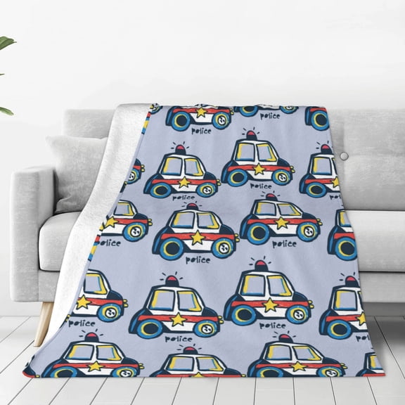 Rateoe Police Car Print Fuzzy Fleece Throw Blanket Extra Large,Super Soft,Fluffy and Warm Blankets for Couch,Bed,All Season Use (40"x30")