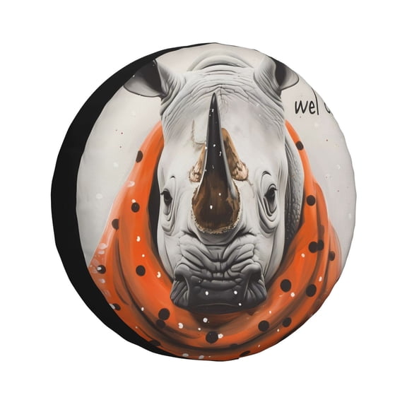 Rateoe Polka Dot Rhino Welcome Pattern Tire Cover Wheel Protectors Weatherproof Wheel Covers Universal Fit for Trailer Rv SUV Truck Camper Travel Trailers Accessories-