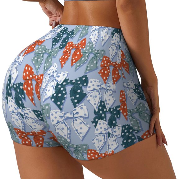 Rateoe Polka dot bow Printed Power Workout Shorts for Women Tummy Control Squat Proof Ribbed Thick Seamless Scrunch Active Short-XX-Large