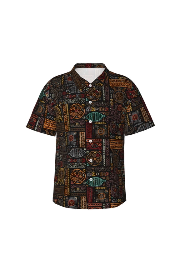 Polynesian Turtles Pattern Men’s Hawaiian Shirt – Short Sleeve Button-Down Tropical Beach Shirt, Lightweight & Breathable Casual Aloha Shirt with Pocket,Medium