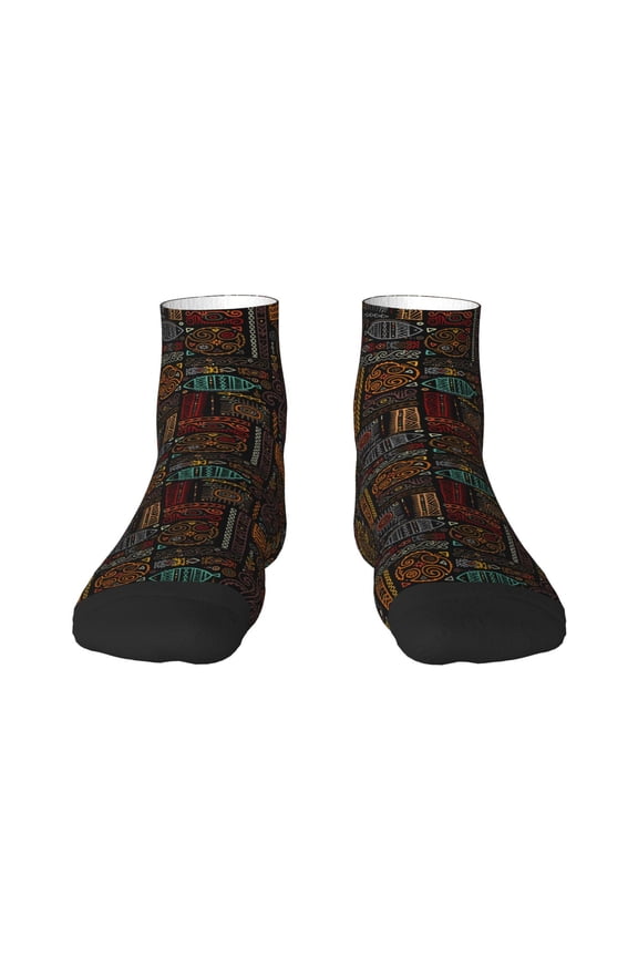 Polynesian Turtles Pattern Quarter Crew Socks,Toe Seamed Ankle Socks,Cotton Cushioned Breathable Athletic Crew Sports Socks