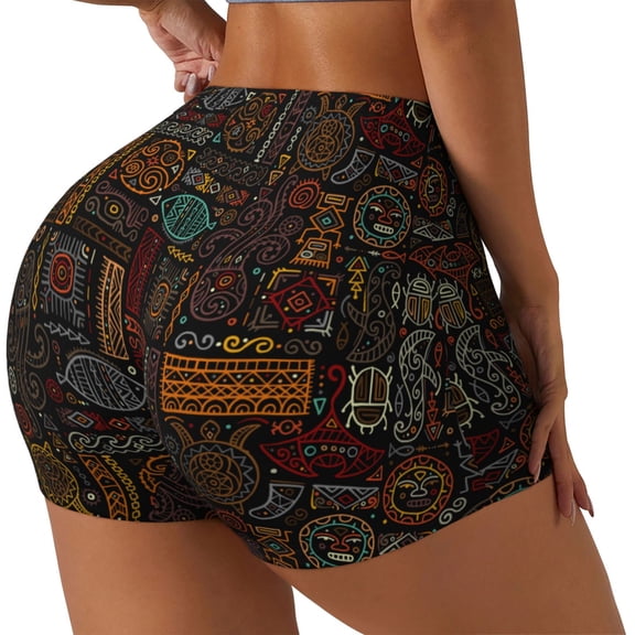 Rateoe Polynesian Turtles Printed Power Workout Shorts for Women Tummy Control Squat Proof Ribbed Thick Seamless Scrunch Active Short-Large