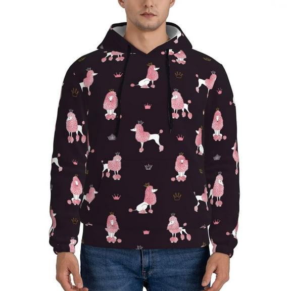Rateoe Poodle Dog Pattern Mens Hoodie, Pullover Hooded Sweatshirt, Kangaroo Pocket Hoodie Ideal for Daily Wear, Travel and Home-3X-Large