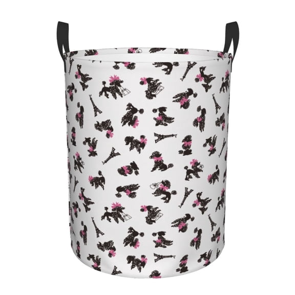 Rateoe Poodle Dog Pattern Round Laundry Hamper Basket, Tall Hamper Basket for Blanket Storage, Nursery Clothes Hamper for Laundry in Bedroom and College Dorm-Medium