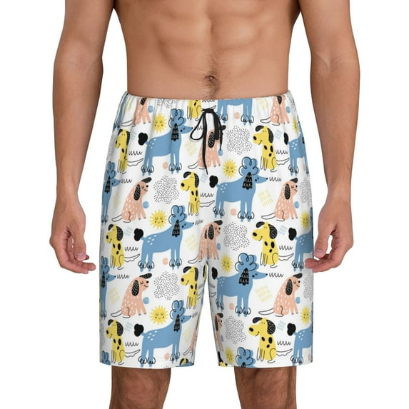 Rateoe Poodle Dog Print Men's Lounge Shorts – Soft & Breathable Pajama Bottoms with Pockets, Elastic Waistband, Lightweight Sleepwear for Nightwear & Loungewear-X-Large