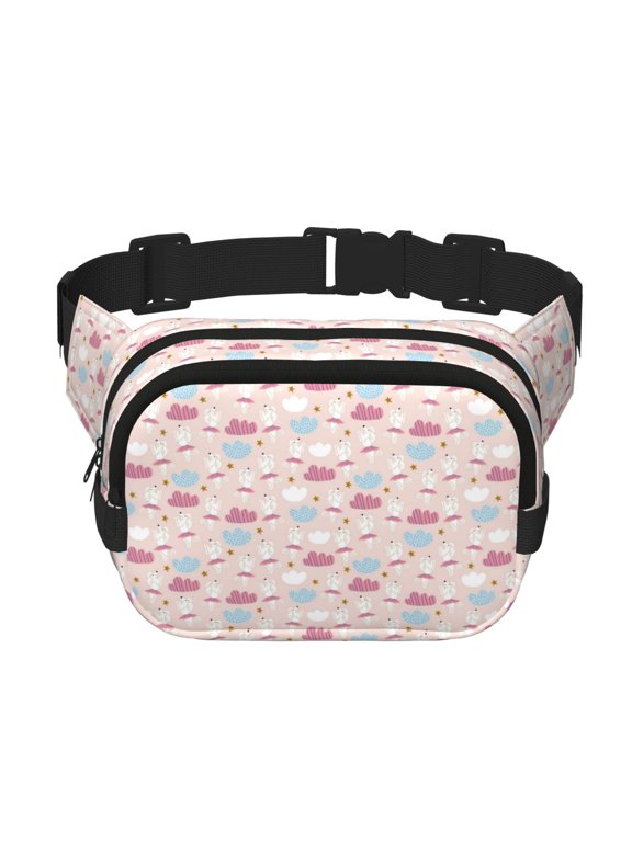 Poodle In Ballet Skirts Dancing Print Fanny Pack Belt Bag for Women and Men, Square Double-Layer Waterproof Waist Pack with Adjustable Strap for Hiking, Jogging, Cycling
