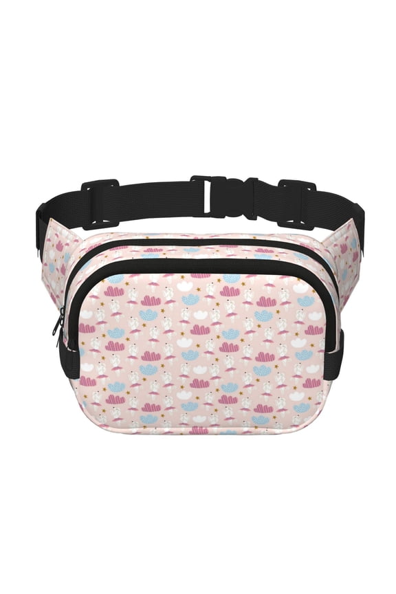 Poodle In Ballet Skirts Dancing Print Fanny Pack Belt Bag for Women and Men, Square Double-Layer Waterproof Waist Pack with Adjustable Strap for Hiking, Jogging, Cycling