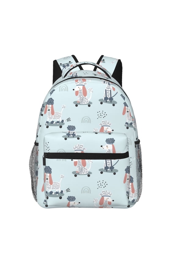 Poodle Playing Skateboard Pattern Casual Backpack for School, Work, Travel Adjustable Straps, Multiple Compartments Ergonomic Design, Fits Laptops and Tablets
