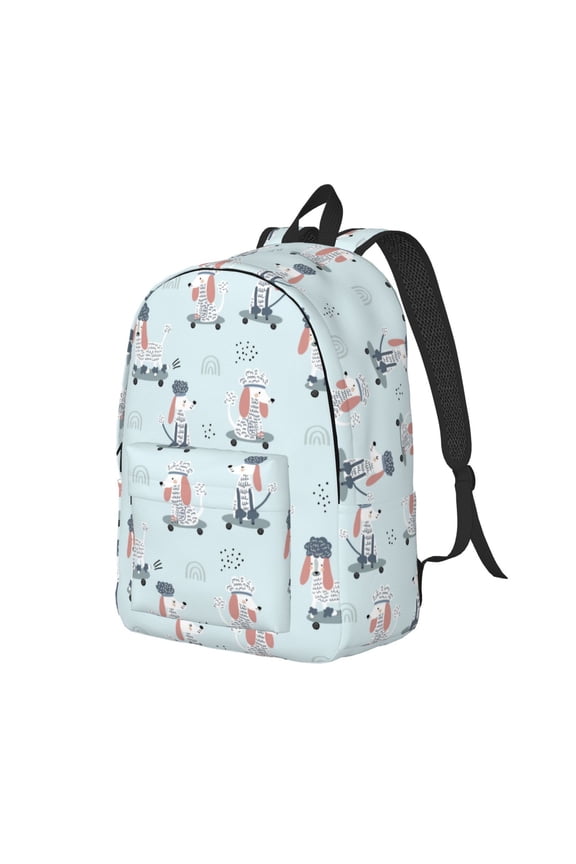 Poodle Playing Skateboard Pattern Durable Canvas Backpack for Men & Women – Stylish & Lightweight – Adjustable Straps, Multiple Pockets – Fits 15-17 Inch LaptopsSmall