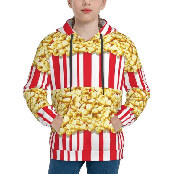 Rateoe Popcorn Pattern Boys Hoodie, Youth Pullover Hooded Sweatshirt, Kangaroo Pocket Hoodie for Kids-Medium