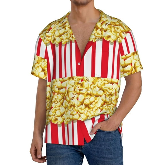 Rateoe Popcorn Print Mens Front Pocket Hawaiian Shirts Casual Shirts Short Sleeve Button Down Beach Tropical Shirts-X-Large