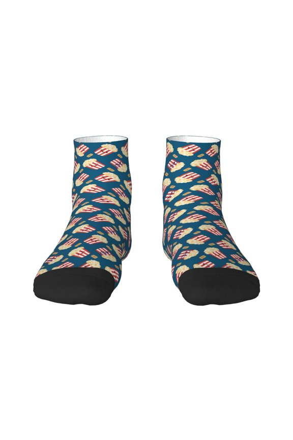 Popcorn With Glasses Pattern Quarter Crew Socks,Toe Seamed Ankle Socks,Cotton Cushioned Breathable Athletic Crew Sports Socks