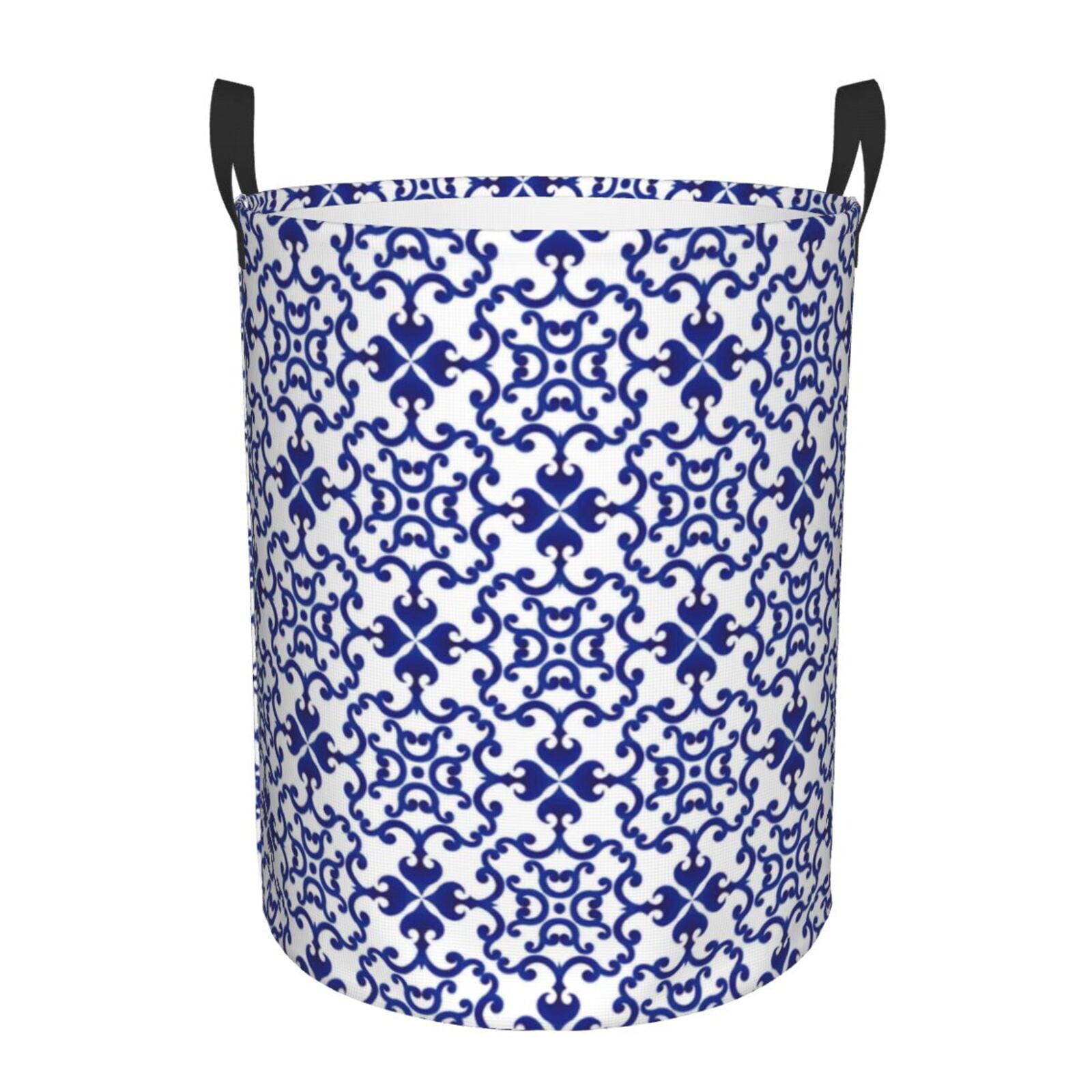 Rateoe Porcelain Chinaware Pattern Round Laundry Hamper Basket, Tall Hamper Basket for Blanket Storage, Nursery Clothes Hamper for Laundry in Bedroom and College Dorm-