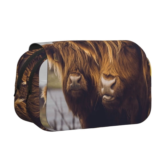 Rateoe Portrait Of Cow With Its Baby Cow Pattern Double Clamshell Pen Case, Storage Organizer with Two Zipper Compartments– Holds Up to 50 Pencils & Pens
