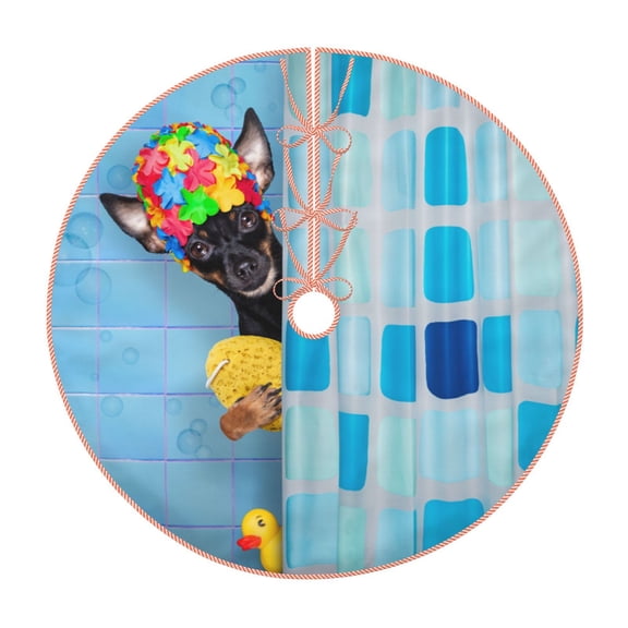 Rateoe Prague Ratter Dog in Bathtub Pattern Christmas Tree Skirt with Ties , Christmas Tree Decorations, Farmhouse Christmas Decor Xmas Holiday Decorations-30"