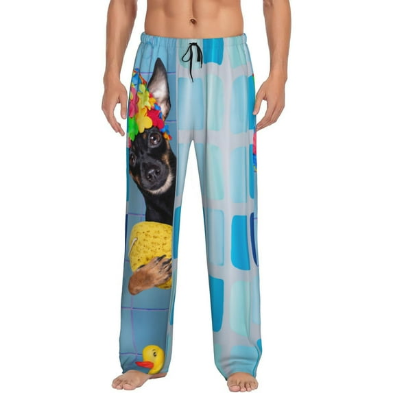 Rateoe Prague Ratter Dog in Bathtub Pattern Men’s Ultra-Soft Comfy Pajama Lounge Pants Sleepwear,Comfortable Lounge Wear,lightweight Pajamas, Casual Home Wear-X-Large