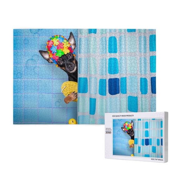 Rateoe Prague Ratter Dog in Bathtub Pattern Wooden Picture Puzzle ,1000 Piece Jigsaw Puzzle ,Family Fun Puzzle, Home Dcor Puzzle, Gift Puzzle(Horizontal style)
