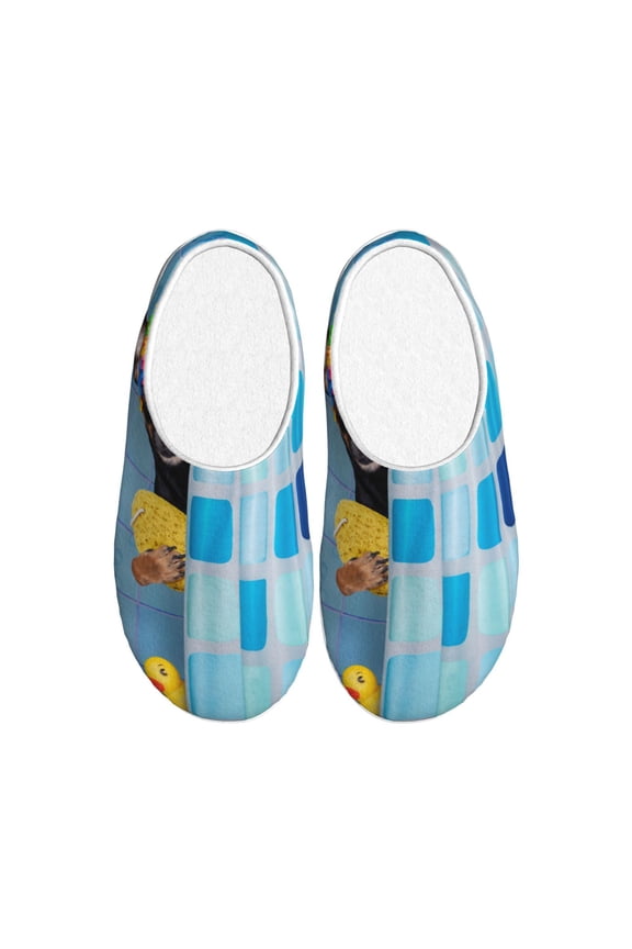 Prague Ratter Dog in Bathtub Print Women's Men's Cotton Knit Slippers Lightweight Memory Foam Indoor House Shoes with Anti-Skid Sole-42/43