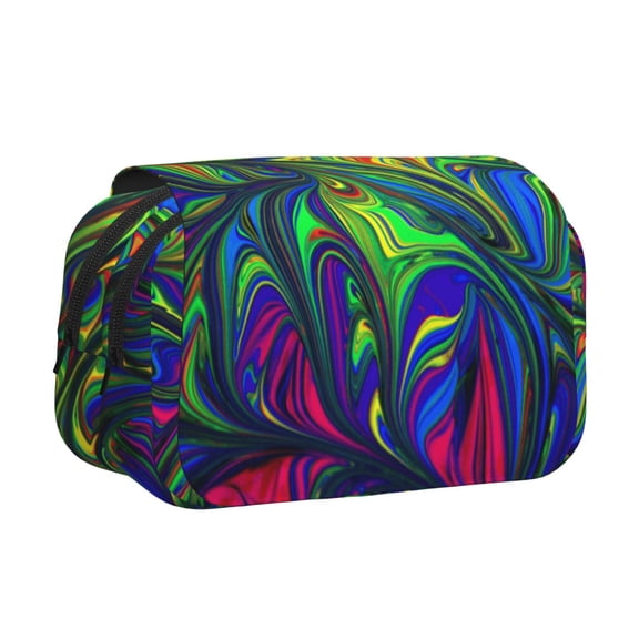 Rateoe Pride Rainbow Pattern Double Clamshell Pen Case, Storage Organizer with Two Zipper Compartments– Holds Up to 50 Pencils & Pens