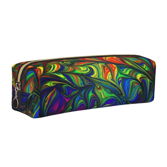 Rateoe Pride Rainbow Print Leather Pencil Case with Smooth Zipper, Compact Storage for Writing Tools & Art Supplies, 8.26" x 1.96" x 2.16"