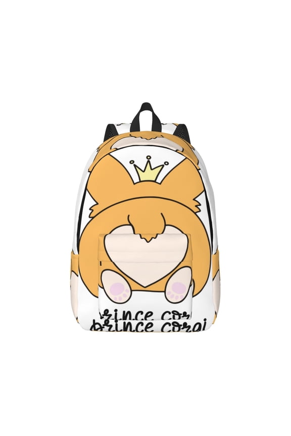 Prince Corgi Dog Pattern Canvas College Laptop Backpack,Travel Daypack,Durable Rucksack Travel Notebook Bag School Backpack Book Bag for Men Women-Medium