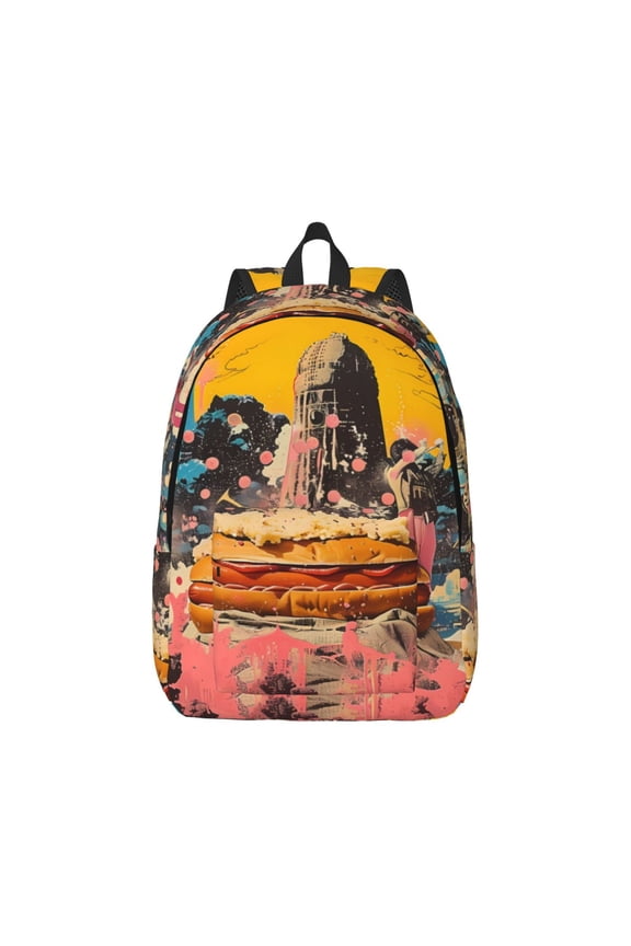 Psychedelic Band Hotdog Art Pattern Canvas College Laptop Backpack,Travel Daypack,Durable Rucksack Travel Notebook Bag School Backpack Book Bag for Men Women-Small