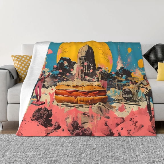 Rateoe Psychedelic Band Hotdog Art Pattern Flannel Throw Blanket, Ultra-soft Blanket for Bed, Couch, Car, Hypoallergenic Anti-pilling blanket-