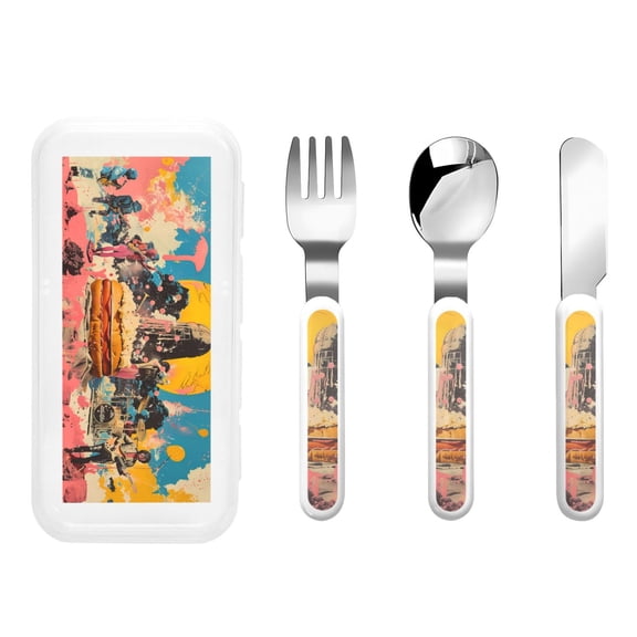 Rateoe Psychedelic Band Hotdog Art for Stainless Steel Kids Silverware Set - Child and Toddler Safe Flatware - Children's Knife, Fork And Spoon Set