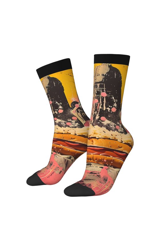 Psychedelic Band Hotdog Art for Women Casual Calf Socks - Cute Crew Socks - Thin Soft Above Ankle Socks Size 5-11
