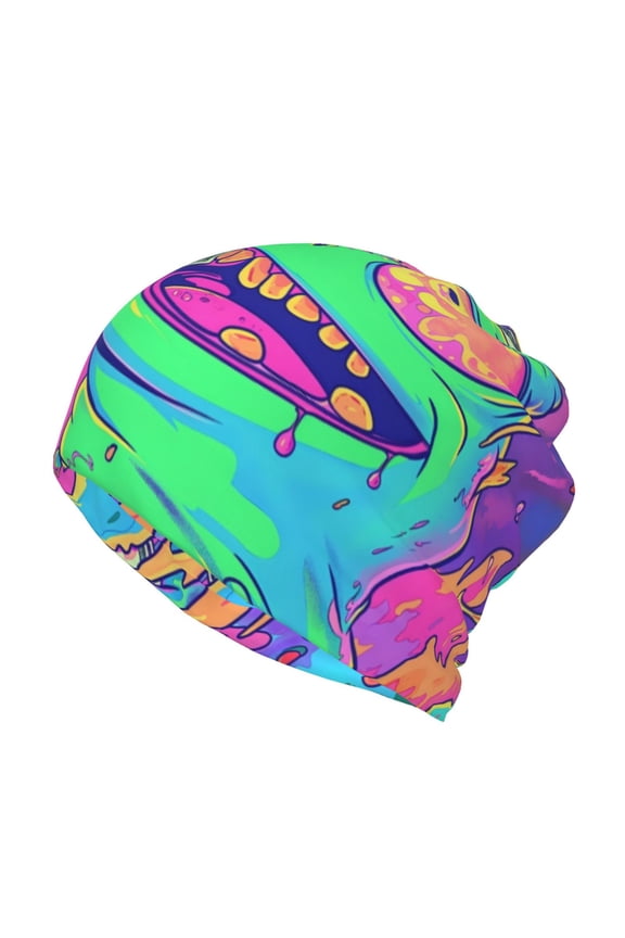 Psychedelic Cartoon Frog Cotton Slouchy Beanie Hat for Men/Women,Lightweight Oversize Large Thin Skull Cap Night Sleeping Cap