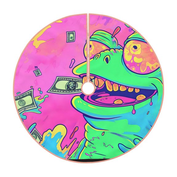 Rateoe Psychedelic Cartoon Frog Pattern Christmas Tree Skirt with Ties, Christmas Tree Decorations, Farmhouse Christmas Decor Xmas Holiday Decorations-