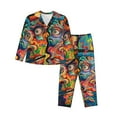thumbnail image 1 of Rateoe Psychedelic Faces Colorful Pattern Womens Pajamas Set Long Sleeve Sleepwear Button Down Nightwear Soft Cotton Pj Lounge Sets-X-Large, 1 of 7